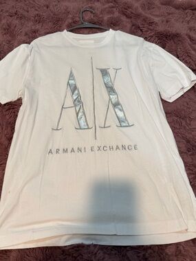 Armani Exchange White Short-Sleeve Tee with Silver AX Logo